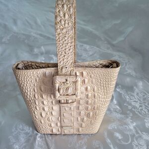 Brahmin Elegant Cream Crocodile-Embossed Tote Bag